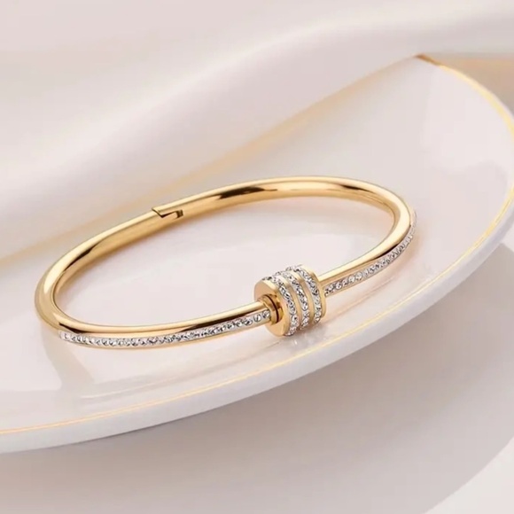 Classic 10k Gold Plated Cz Diamond Bangle bracelet - Picture 8 of 16